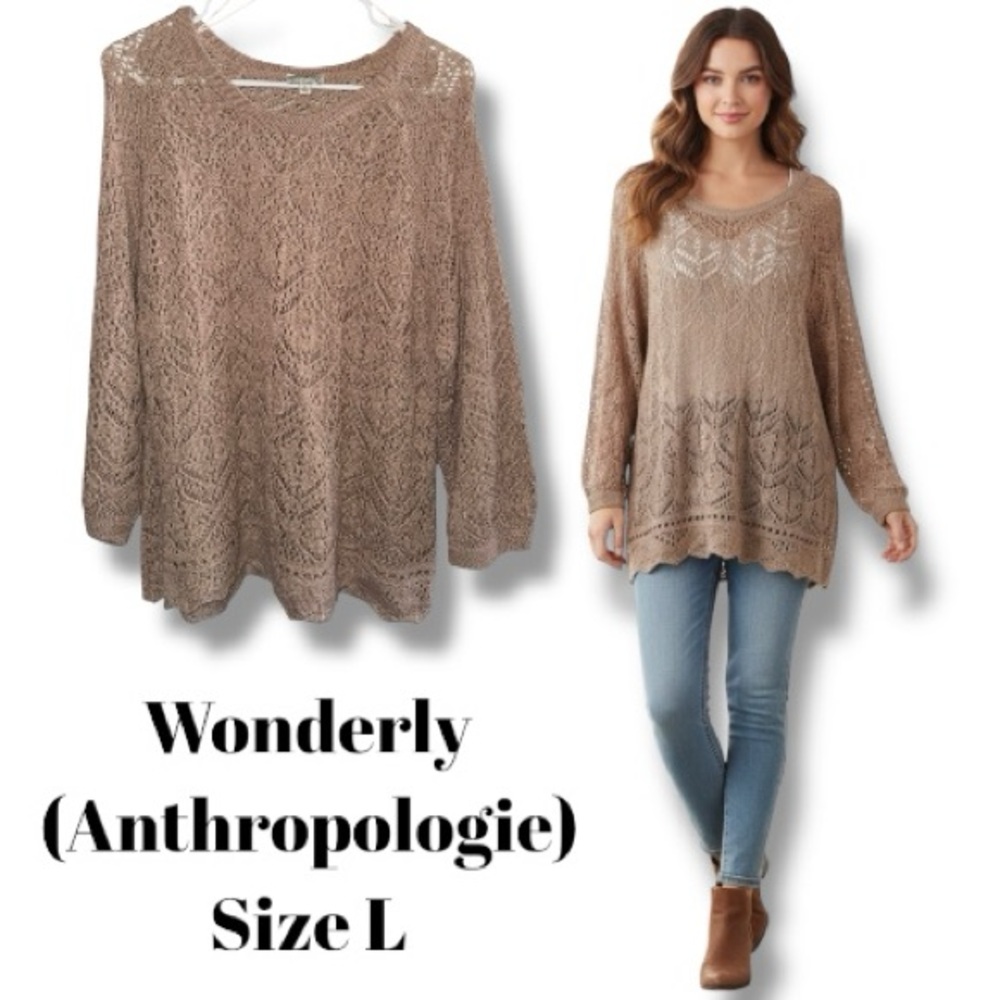 Anthropologie (Wonderly) Sweater Pink Beige Loose Knit Layering Women’s Size L